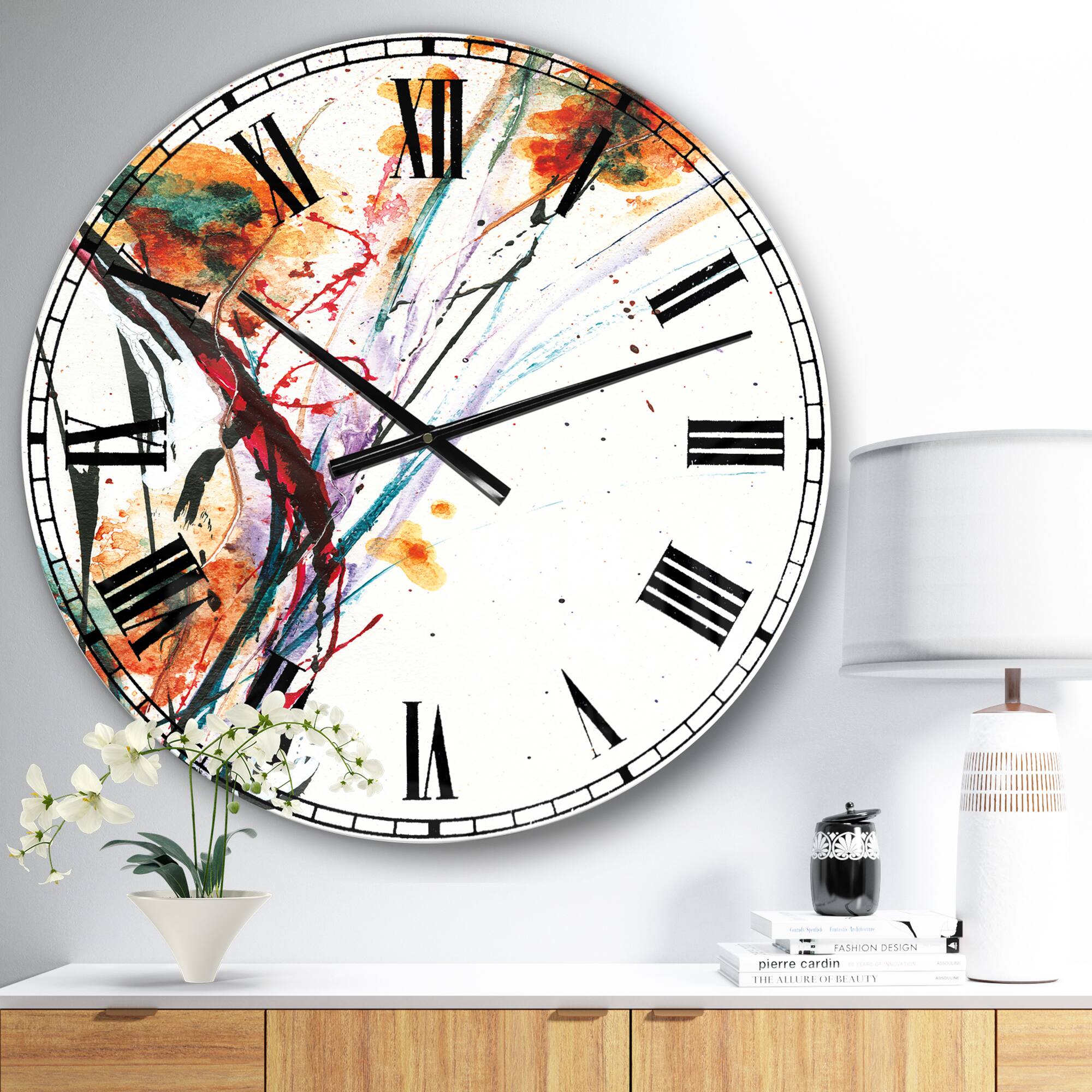 Designart Abstract Handpainted Flowers Traditional Wall Clock
